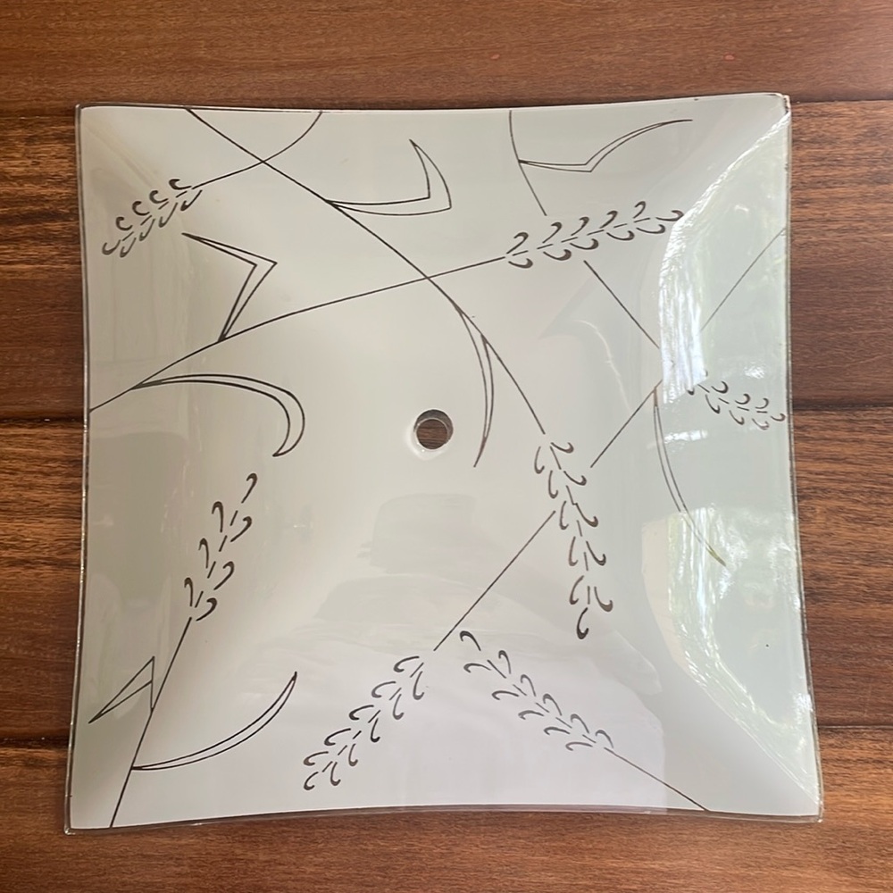 Vintage MCM Glass Ceiling Light Cover e/ Wheat Design